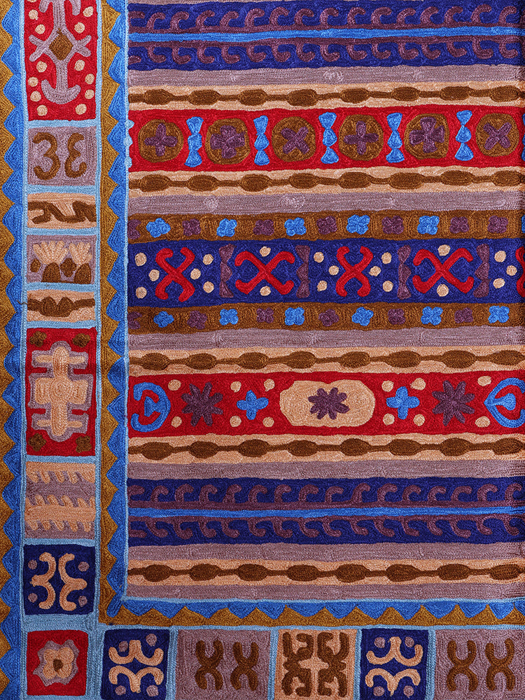 Kashmiri Royal Manuscript Silk Chain Stitch Handmade Rug