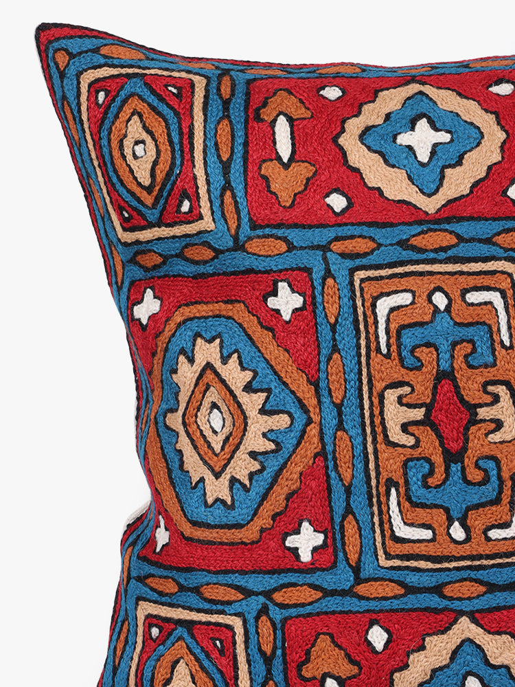 Geometric Elegance: Kashmiri Chain Stitch Handcrafted Cushion Cover