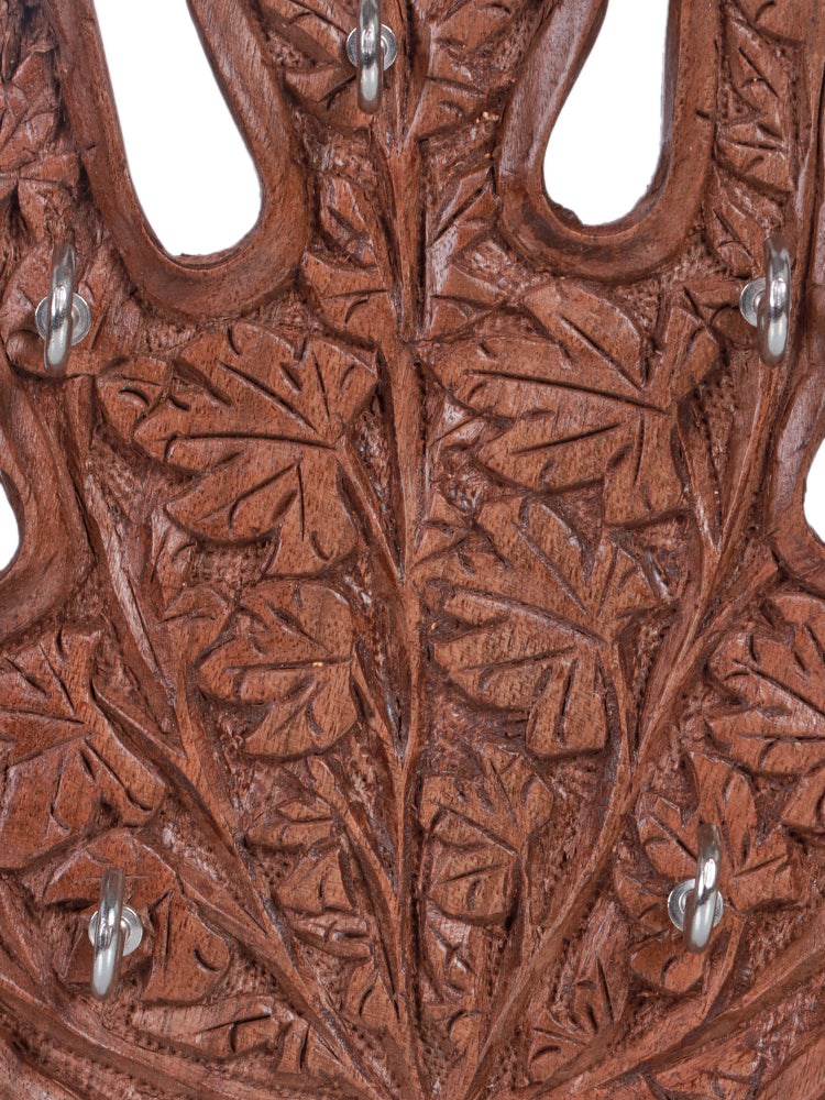 Kashmiri Chinar Leaf Carved Walnut Wood Key Hanger Handmade