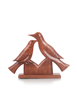 Kashmiri Walnut Wood Bird Pair Table Accent - Hand carved
