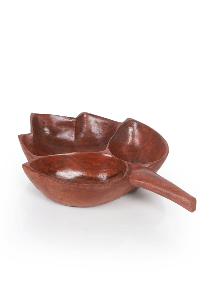Chinar Leaf Tri-Compartment Handmade Kashmiri Walnut Bowl