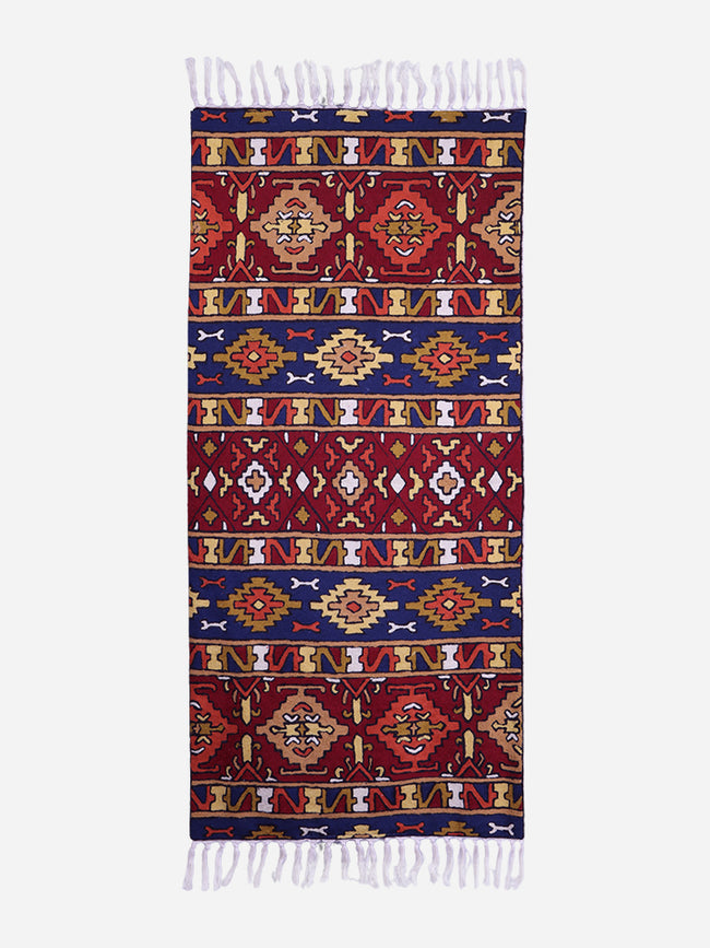 Ancestral Echoes: Luxurious Handwoven Rug with Artisanal Tribal Patterns and Tassels