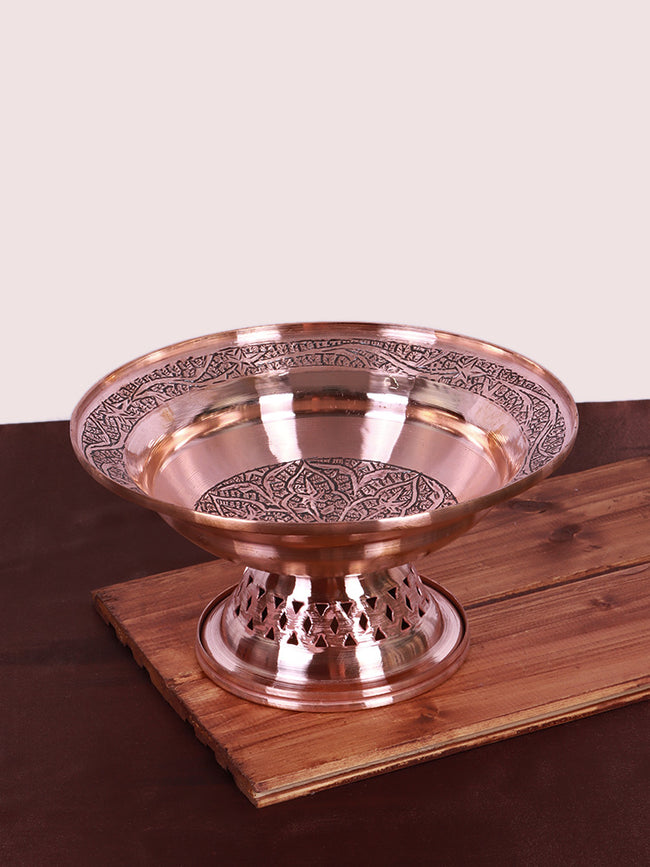 Hand-Engraved Kandkaer Copper Thal baan - Luxurious Kashmiri Heritage Bowl
