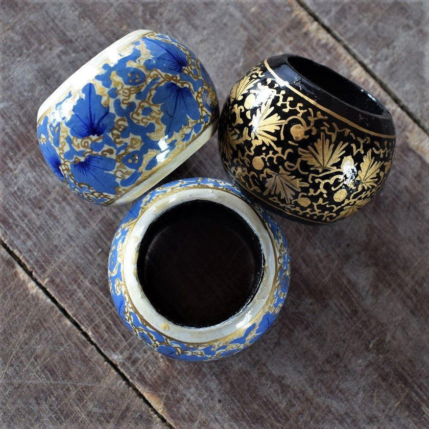 Assorted Kashmiri Papier-Mâché Napkin Rings - Hand-Painted - Hamiast