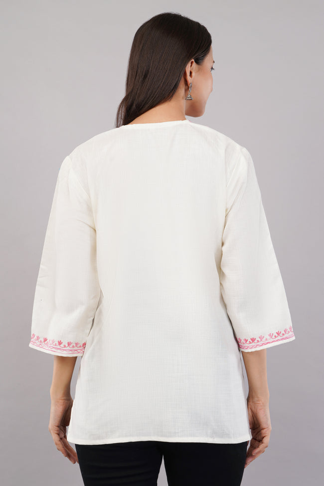Ivory Grace Kashmiri Kurti with Blush Pink Aari