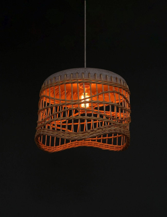 Chenab Willow Wicker Pendant Lamp: Kashmiri Artistry in Papier-Mâché Elegance - Hamiast
