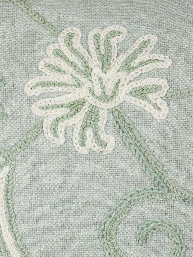 Elegant Crewel Embroidery Serenity Cushion Cover in Soothing Sage - Hamiast