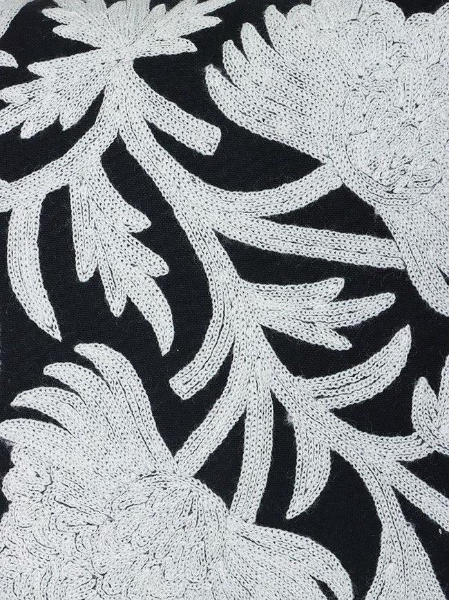 Elegant Floral Contrast Handcrafted Kashmiri Chain Stitch Cushion Cover - Hamiast