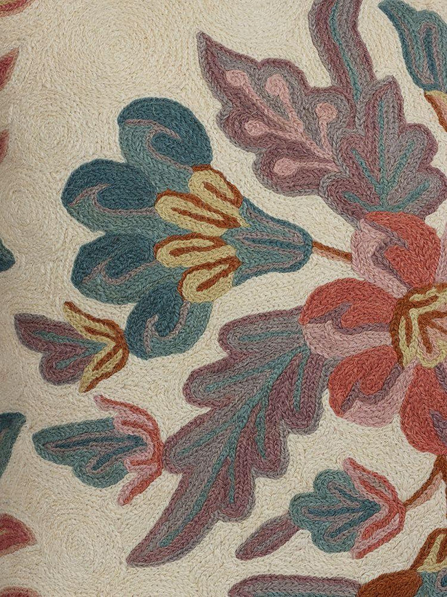 Elegant Kashmiri Crewel Embroidery Serenity Cushion Cover in Soothing Sage - Hamiast