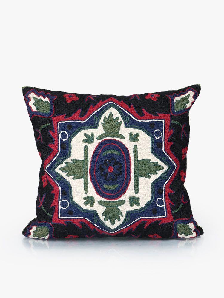 Buy Prussian Blue Kashmiri Embroidered Cushion Covers Online