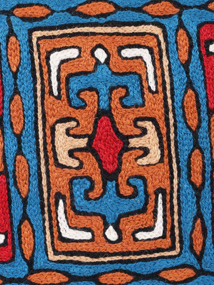 Geometric Elegance: Kashmiri Chain Stitch Handcrafted Cushion Cover - Hamiast