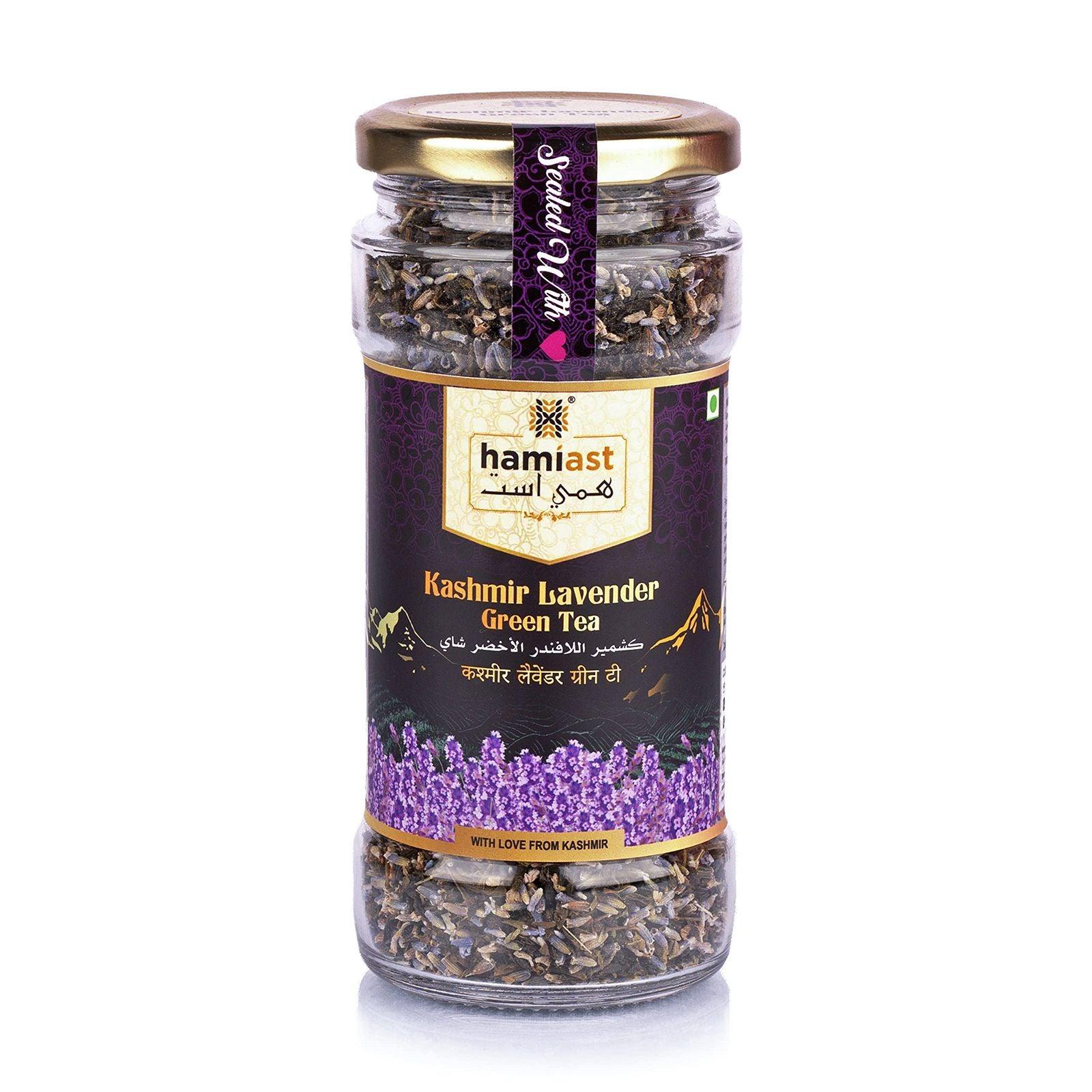 Hamiast Lavender Tea, Premium Kashmir Lavender and Green Tea Blend, Calming Tea for Stress Relief, Good Sleep & Glowing Skin, 100g Serves 50 Cups - Hamiast