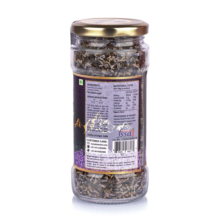 Hamiast Lavender Tea, Premium Kashmir Lavender and Green Tea Blend, Calming Tea for Stress Relief, Good Sleep & Glowing Skin, 100g Serves 50 Cups - Hamiast