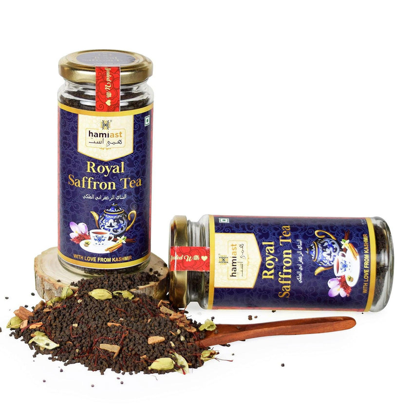 Hamiast Royal Saffron Tea (Kashmiri Kesar Chai) Assam CTC Tea, Kashmiri Saffron, Cardamom and Cinnamon 100g (40 cups) - Hamiast