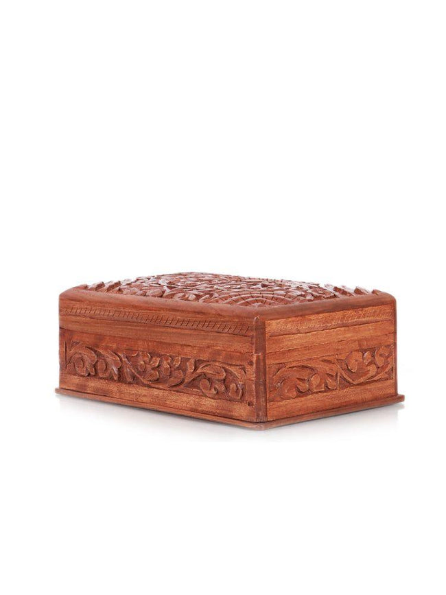 Hand-Carved Kashmiri Walnut Jewelry Box - Hamiast