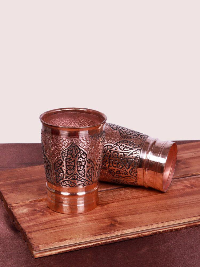 Hand-Engraved Copper Glass - Elegant Kandkaari  Authentic Kashmiri Drinkware - Hamiast