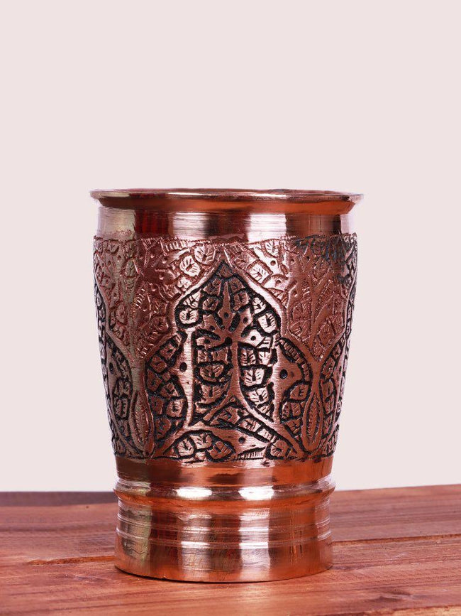 Hand-Engraved Copper Glass - Elegant Kandkaari  Authentic Kashmiri Drinkware - Hamiast