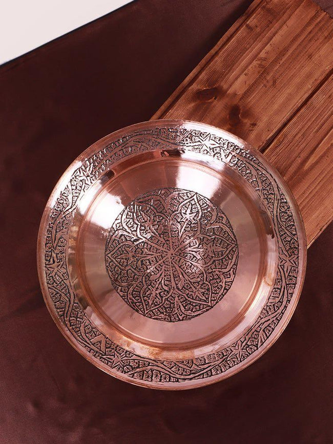 Hand-Engraved Kandkaer Copper Thal baan - Luxurious Kashmiri Heritage Bowl - Hamiast