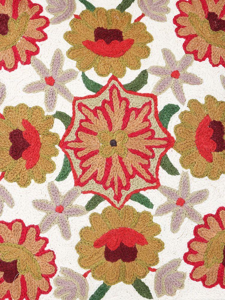 Handcrafted Floral Tapestry Kashmiri Chain Stitch Embroidered Cushion Cover - Hamiast