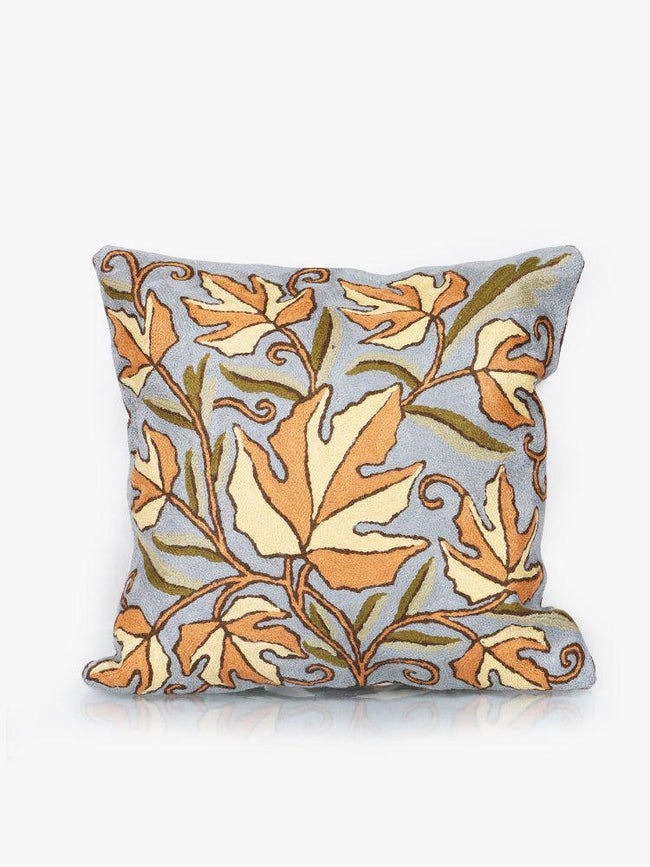 Handmade Chinar Melody Chain Stitch Embroidered Cushion Cover - Hamiast