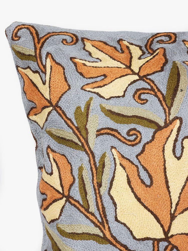 Handmade Chinar Melody Chain Stitch Embroidered Cushion Cover - Hamiast