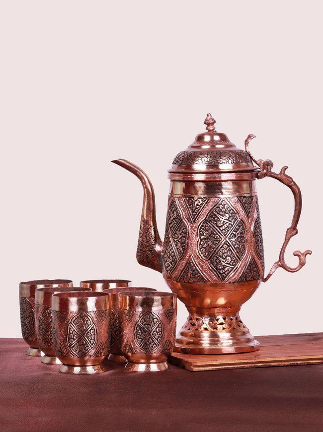Intricate Designed Kashmiri Copper Jug and Glass set - Hamiast