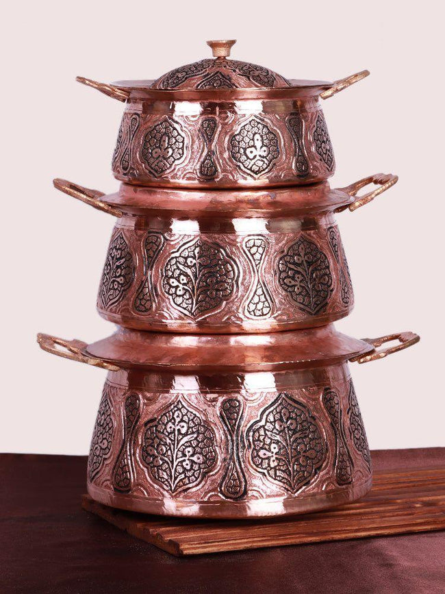 Kandkaari Kashmiri Copper Handi Set ( Donga | Serving Bowls ) - Hamiast