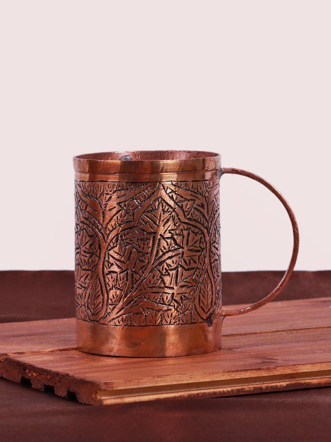 Kandkaer Hand-Engraved Kashmiri Copper Coffee Mug – Artisanal Drinkware - Hamiast