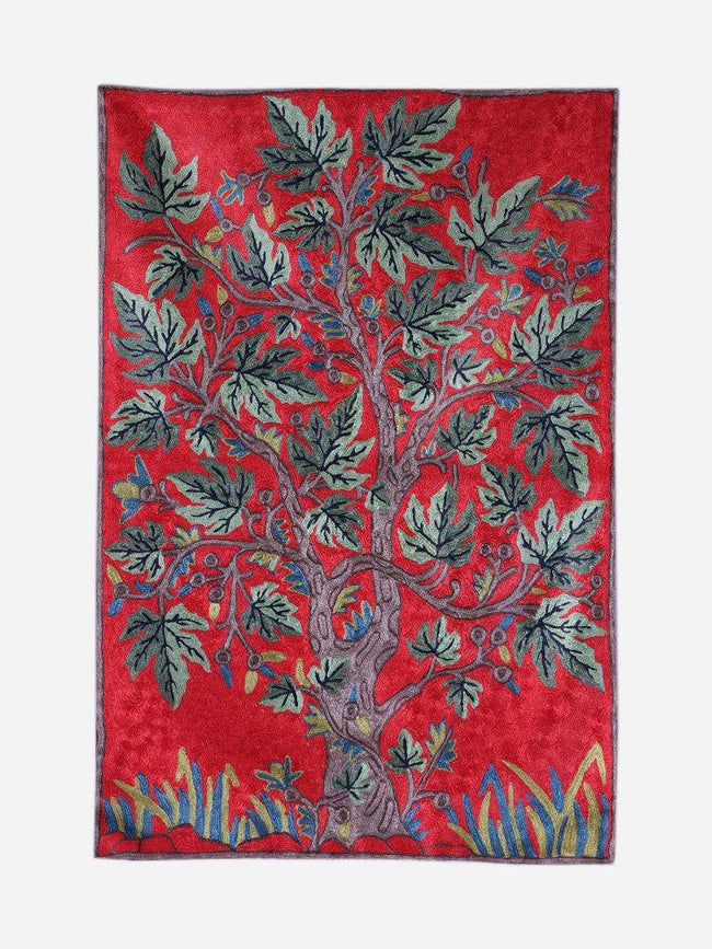 Kashmir Chinar Splendor Silk Chain Stitch Rug Handmade - Hamiast