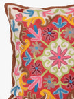 Kashmiri Aviary Flourish: Artisanal Chain Stitch Bird & Bloom Cushion Cover - Hamiast