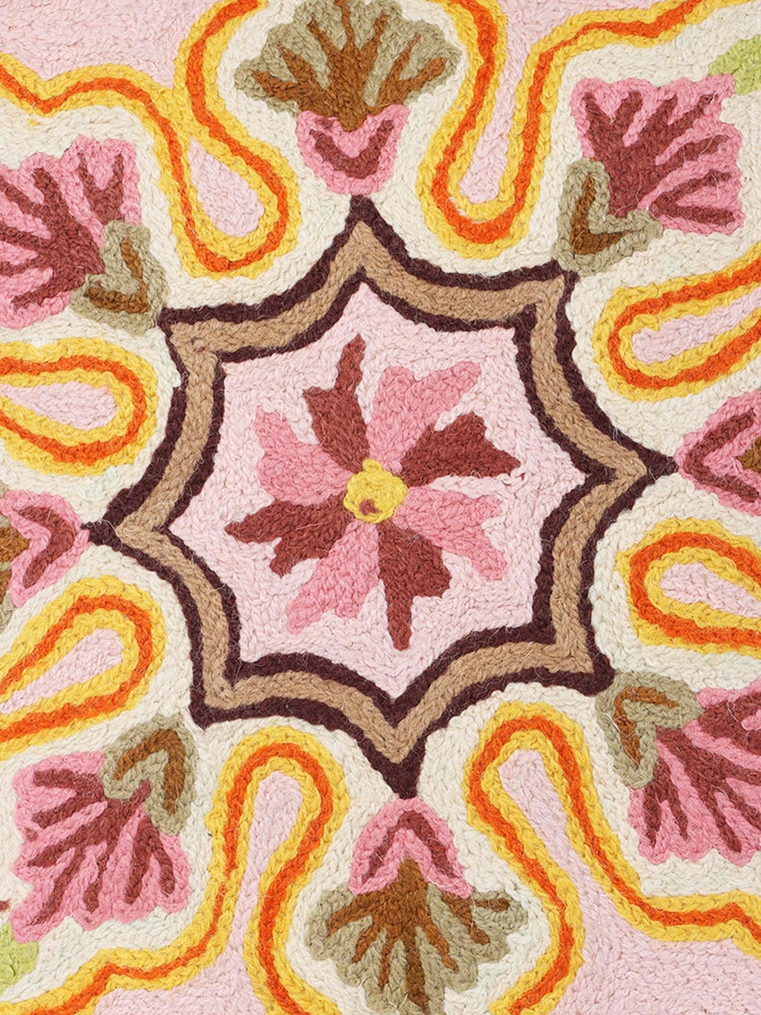 Kashmiri Chain Stitch Floral Bliss Cotton Cushion Cover - Hamiast