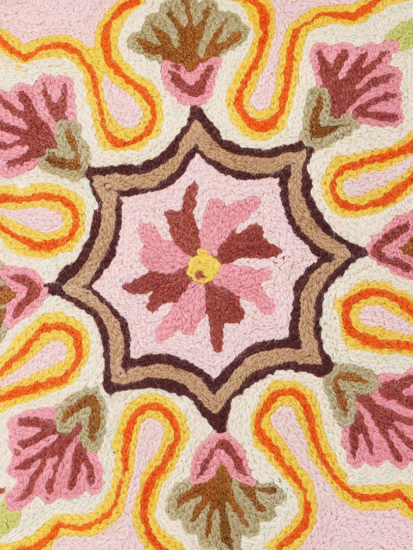 Kashmiri Chain Stitch Floral Bliss Cotton Cushion Cover - Hamiast