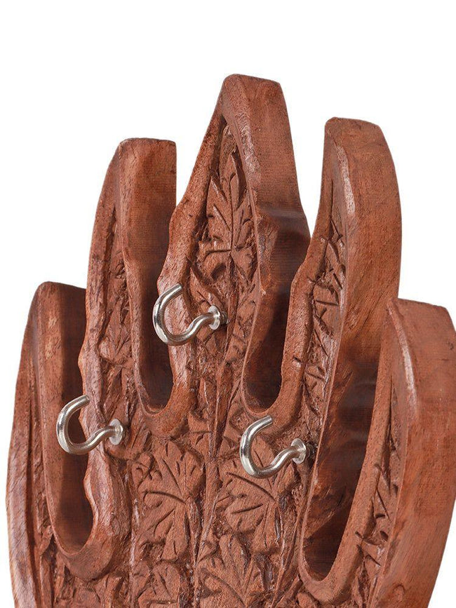 Kashmiri Chinar Leaf Carved Walnut Wood Key Hanger Handmade - Hamiast