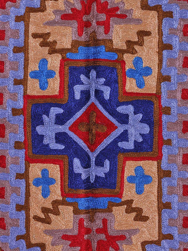 Kashmiri Geometric Majesty Silk Chain Stitch Handmade Rug - Hamiast