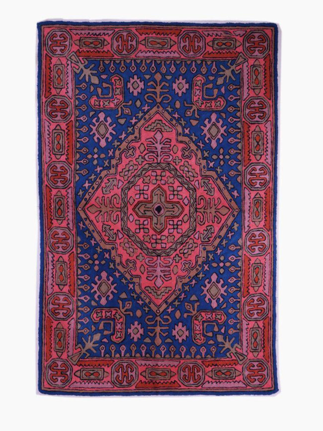 Kashmiri Heritage Woolen Rug - Handcrafted Chain Stitch Elegance - Hamiast