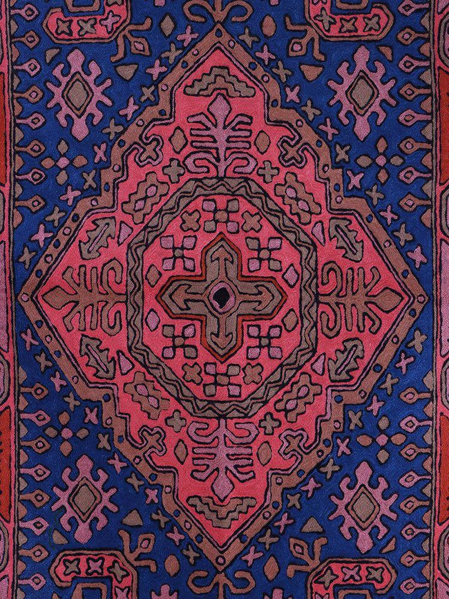 Kashmiri Heritage Woolen Rug - Handcrafted Chain Stitch Elegance - Hamiast