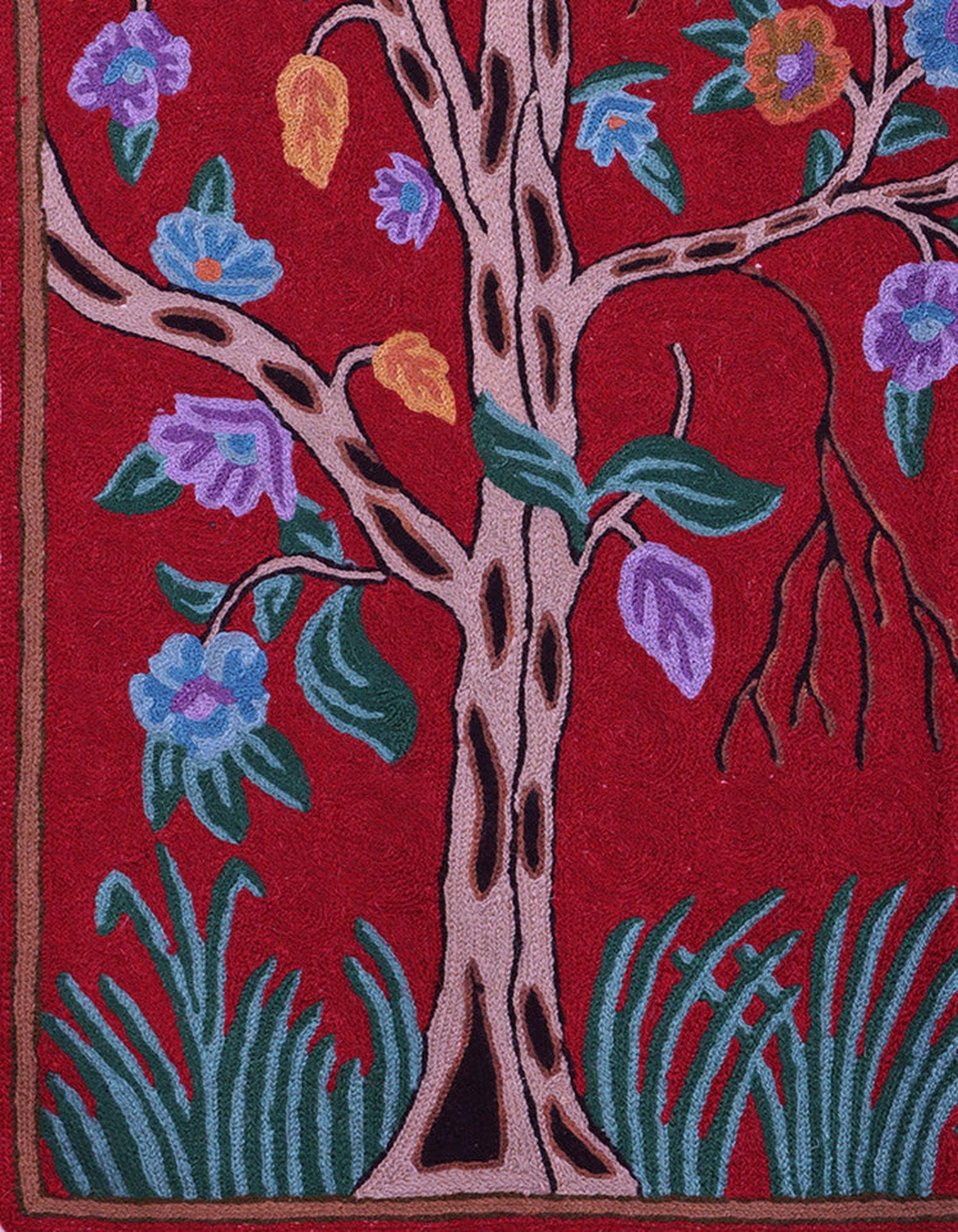 Luxurious Crimson Peacock Aari Kari Wall Hanging – Kashmiri Craftsmanship - Hamiast