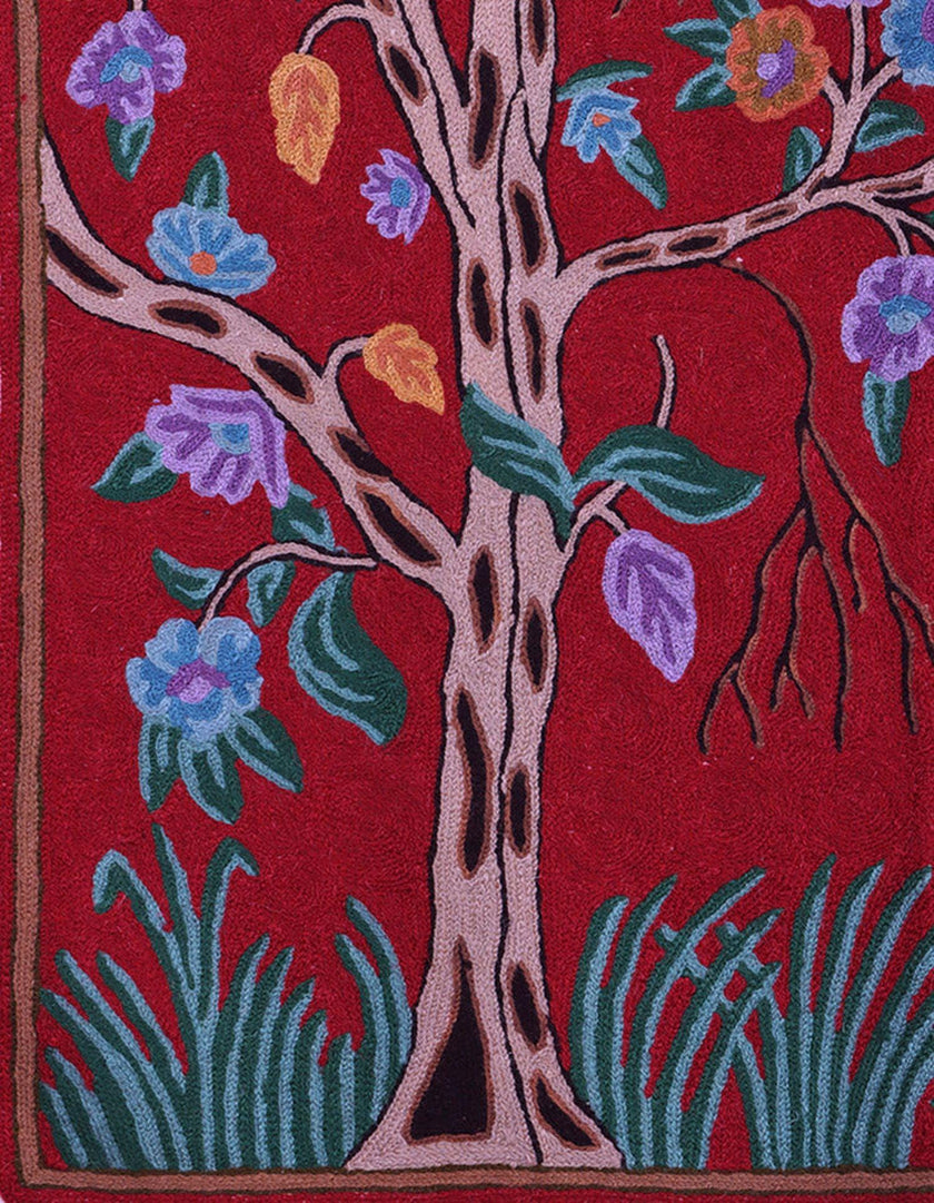 Luxurious Crimson Peacock Aari Kari Wall Hanging – Kashmiri Craftsmanship - Hamiast