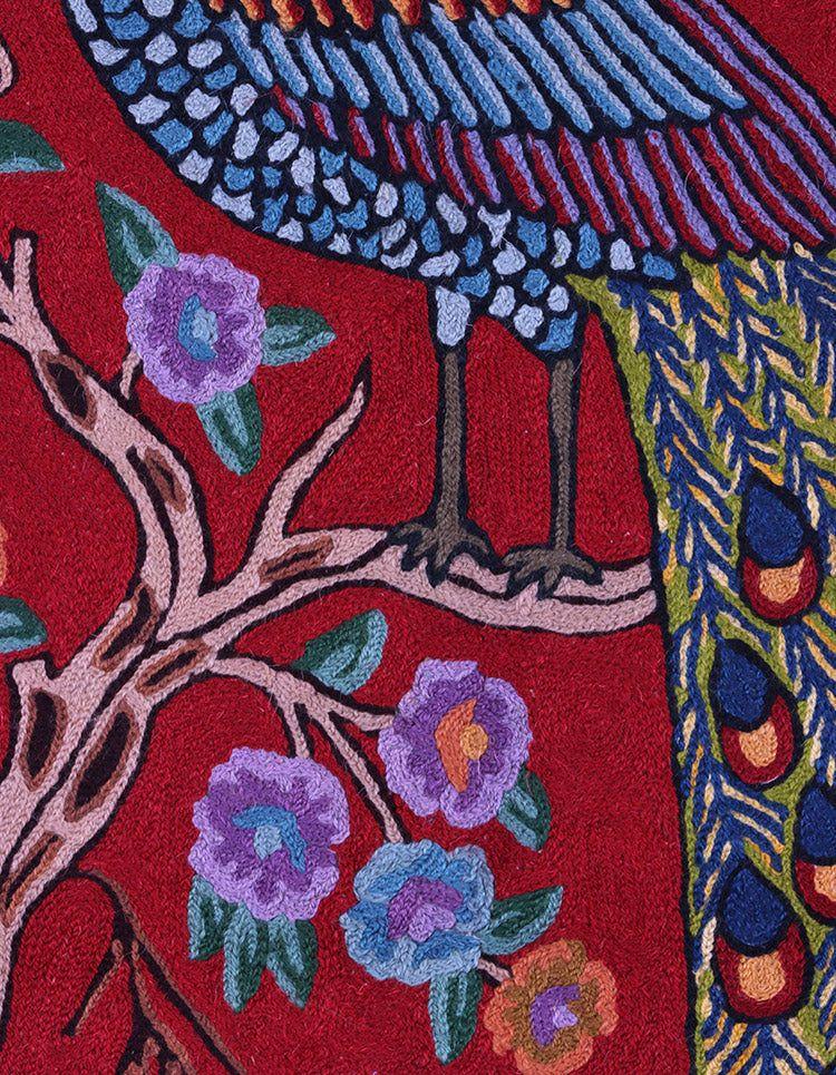 Luxurious Crimson Peacock Aari Kari Wall Hanging – Kashmiri Craftsmanship - Hamiast