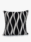 Modern Monochrome Waves Handcrafted Kashmiri Chain Stitch Cushion Cover - Hamiast