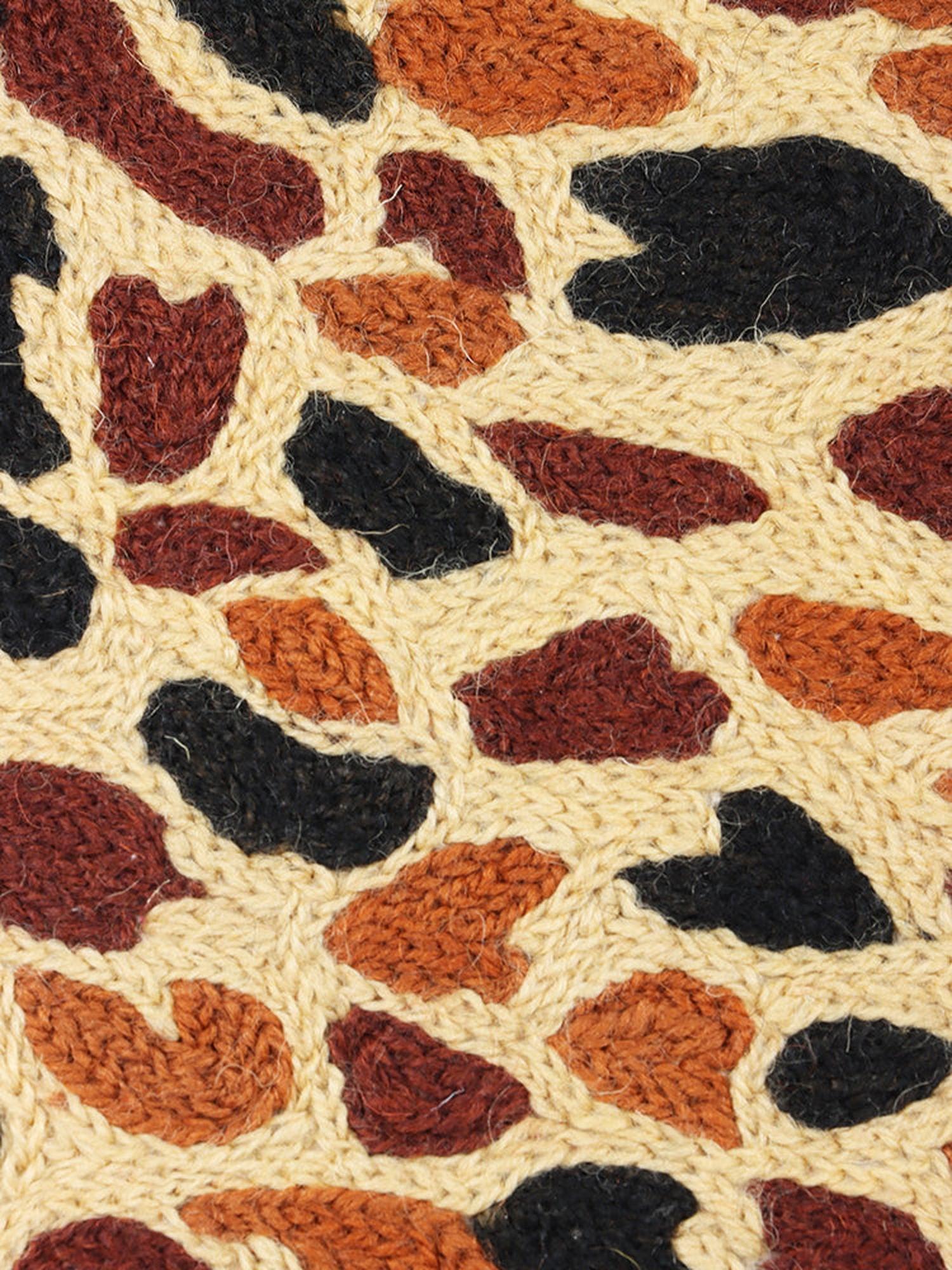 Safari Elegance Handmade Chain Stitch Embroidered Leopard Print Cushion Cover - Hamiast