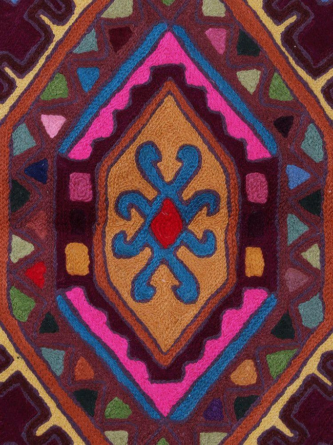 Vibrant Geometric Wool Kashmiri  Chain Stitch Rug Handmade - Hamiast