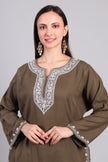 Zarq-e-Khak — Earth Brown Pheran with Ivory Zari Kashmiri Embroidery-Back-Zoomed