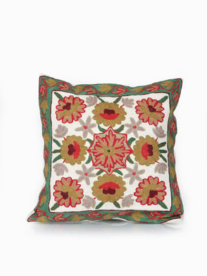 Handcrafted Floral Tapestry Kashmiri Chain Stitch Embroidered Cushion Cover