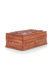 Floral Engraved Walnut Wood Jewelry Box with Compartments