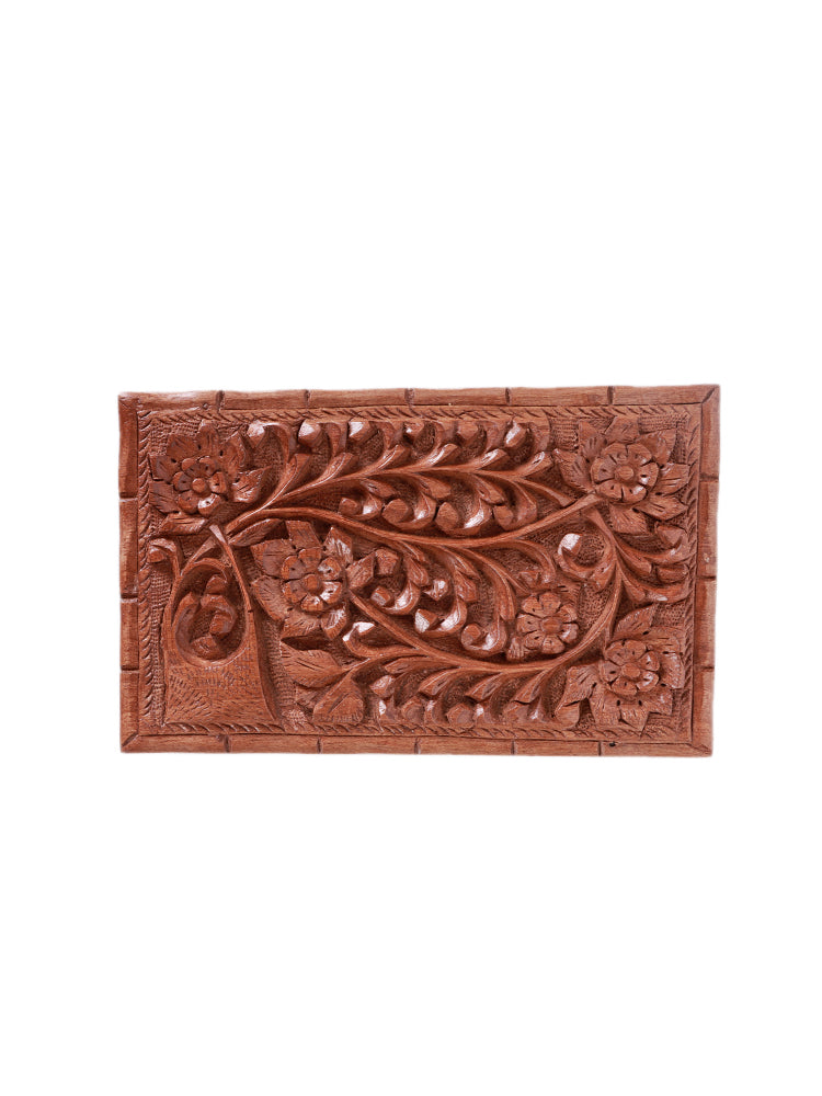 Floral Engraved Walnut Wood Jewelry Box with Compartments