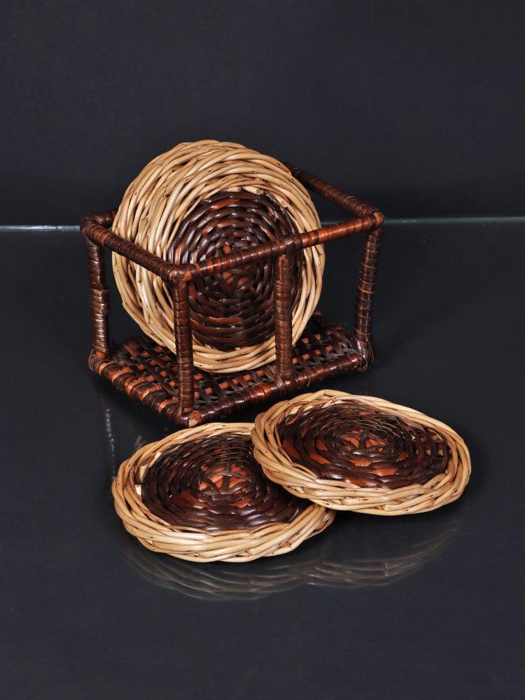 Handmade Kashmiri Wicker Willow Coaster Set – Rustic Charm for Your Home