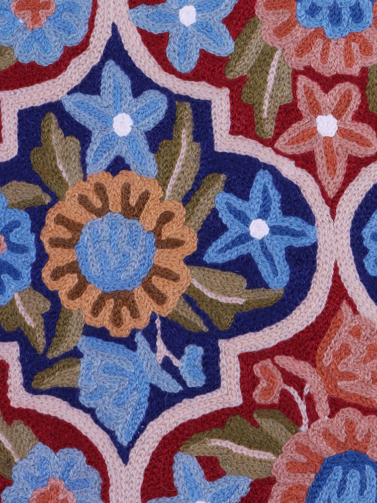 Regal Mughal Garden Chain Stitch Rug – Kashmiri Aari Embroidery