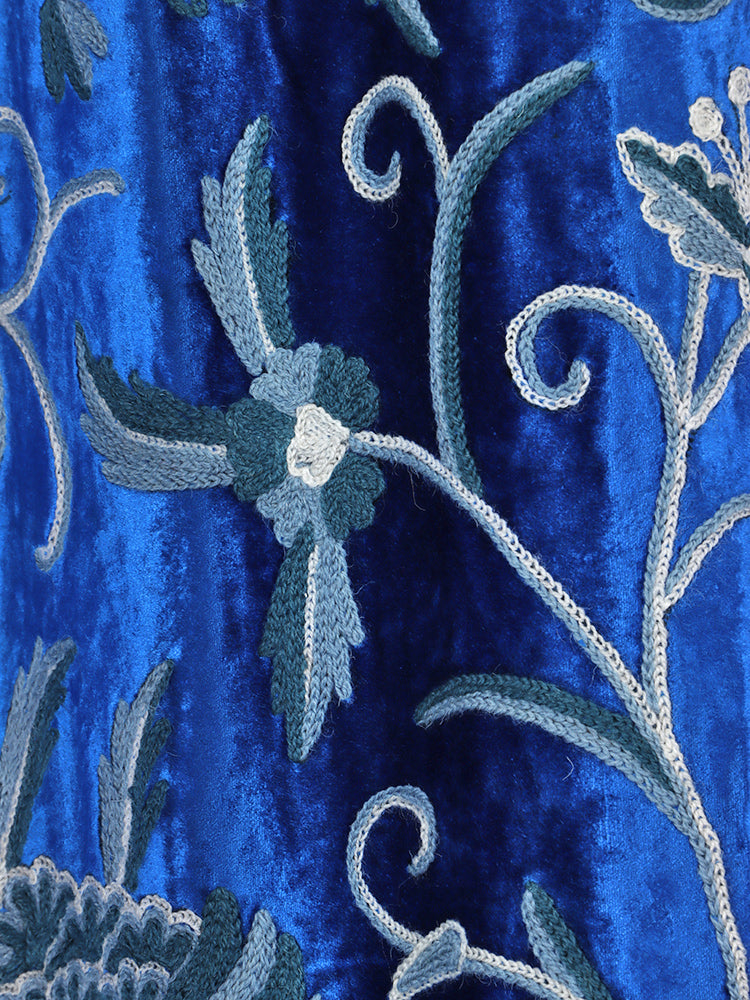 Royal Blue Crewel Embroidered Velvet Curtains