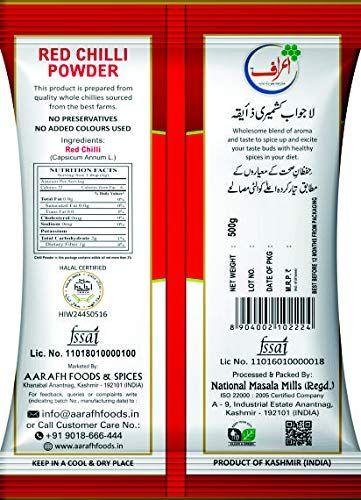 Aarafh Traditional Kashmiri Red Chilly, Lal Mirch Powder, Wazwan Quality 500g - Hamiast